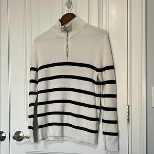 White and Black Striped Quarter Zip